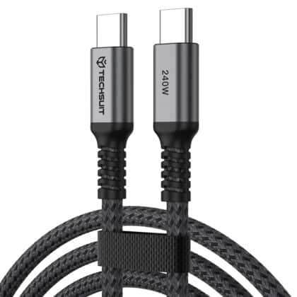Techsuit TitanSync Pro Καλώδιο Δεδομένων Type-C σε Type-C, PD 240W, 480Mbps, Γρήγορη Φόρτιση, 2m, Γκρι
