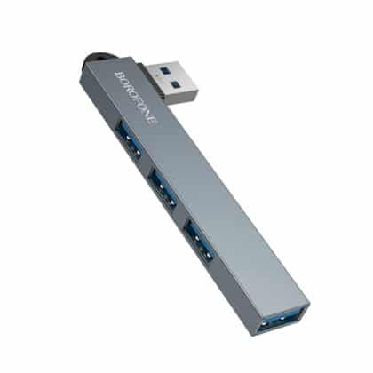 Borofone FH1 Hub 4in1, USB σε 3x USB 2.0, 1x USB 3.0, Κράμα Αλουμινίου, Plug & Play, Έως 5Gbps, Μεταλλικό Γκρι