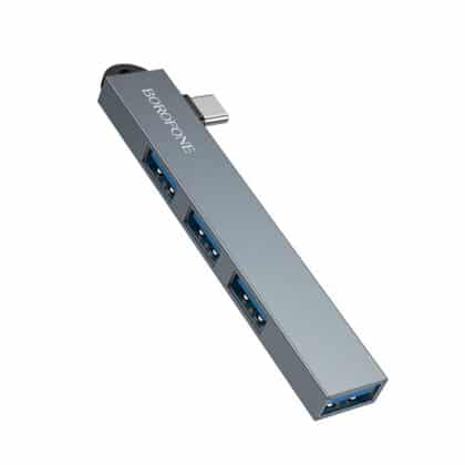 Borofone FH1A Hub 4in1 Type-C σε 3x USB 2.0, 1x USB 3.0, Κράμα Αλουμινίου, Plug & Play, έως 5Gbps, Μεταλλικό Γκρι