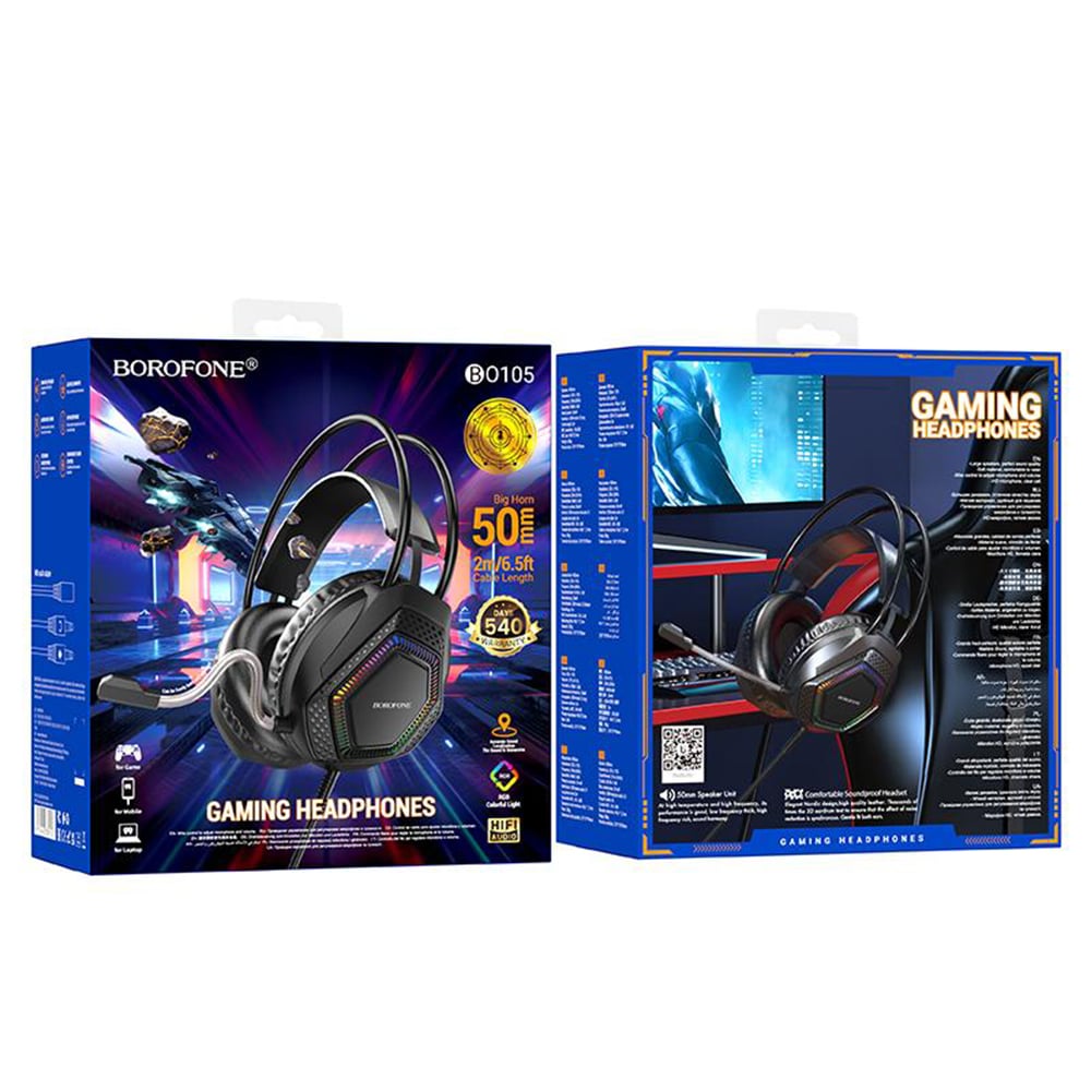 Borofone BO105 Ενσύρματα Ακουστικά Παιχνιδιών Thunder Over-Ear, Οδηγοί 50mm, Μικρόφωνο, USB + 3.5mm, Φωτισμός LED, Μαύρο - Image 7