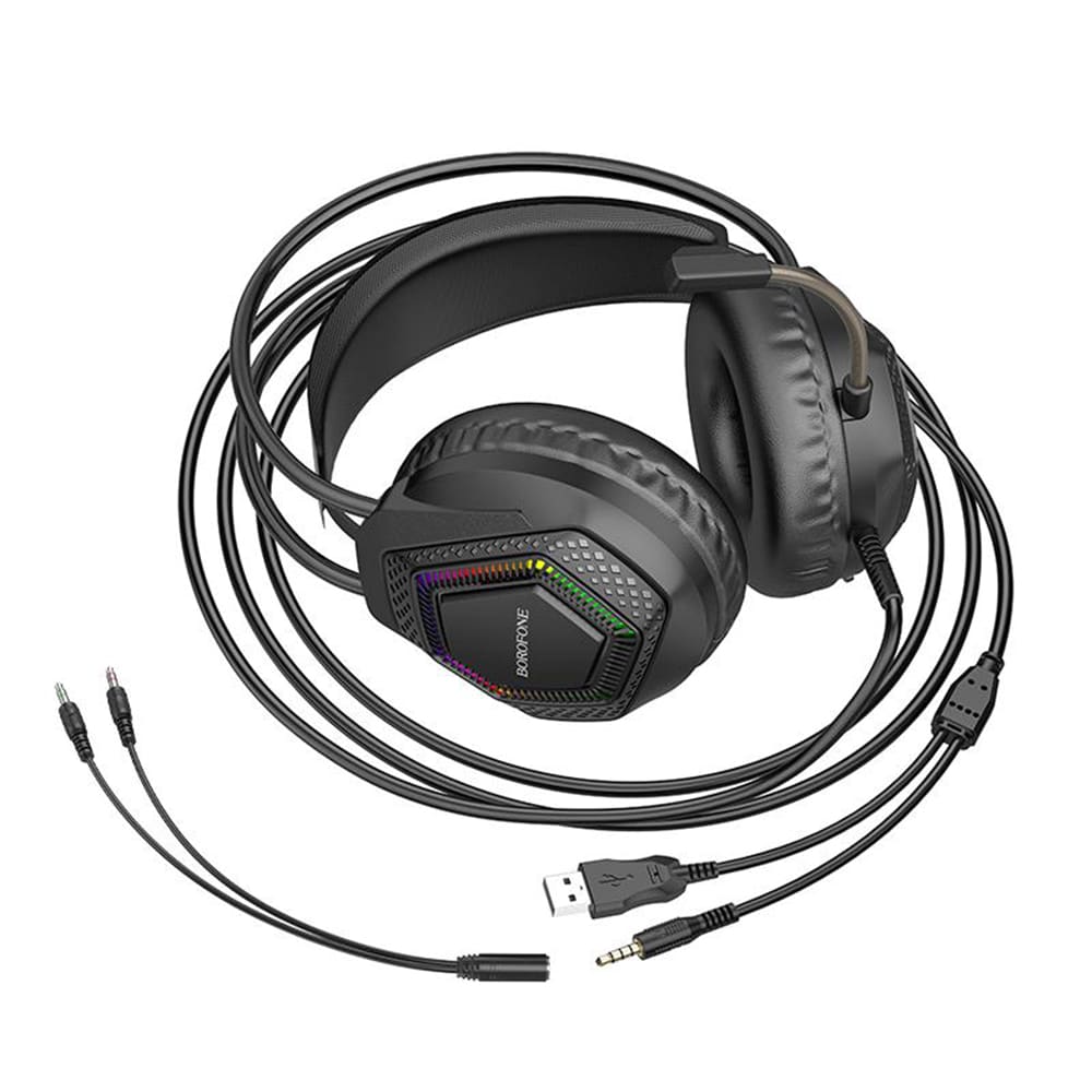 Borofone BO105 Ενσύρματα Ακουστικά Παιχνιδιών Thunder Over-Ear, Οδηγοί 50mm, Μικρόφωνο, USB + 3.5mm, Φωτισμός LED, Μαύρο - Image 4