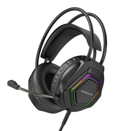 Borofone BO105 Ενσύρματα Ακουστικά Παιχνιδιών Thunder Over-Ear, Οδηγοί 50mm, Μικρόφωνο, USB + 3.5mm, Φωτισμός LED, Μαύρο