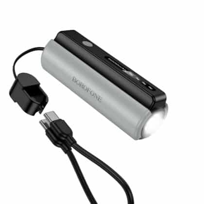 Borofone BJ87 Power Bank, 5000mAh, 10W, Με Καλώδιο Type-C, Ενσωματωμένος Φακός, Μαύρο/Γκρι