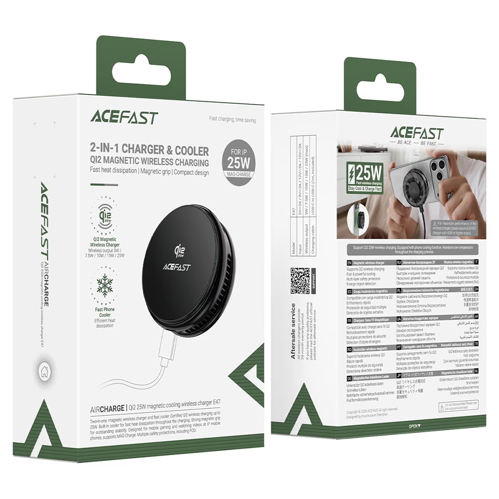 Acefast E47 Ασύρματος Φορτιστής, Πιστοποιημένος Qi2, 25W, Υποστηρίζει Φόρτιση Mag, Με Ενσωματωμένο Ψύκτη, USB-C, Μαύρος - Image 7