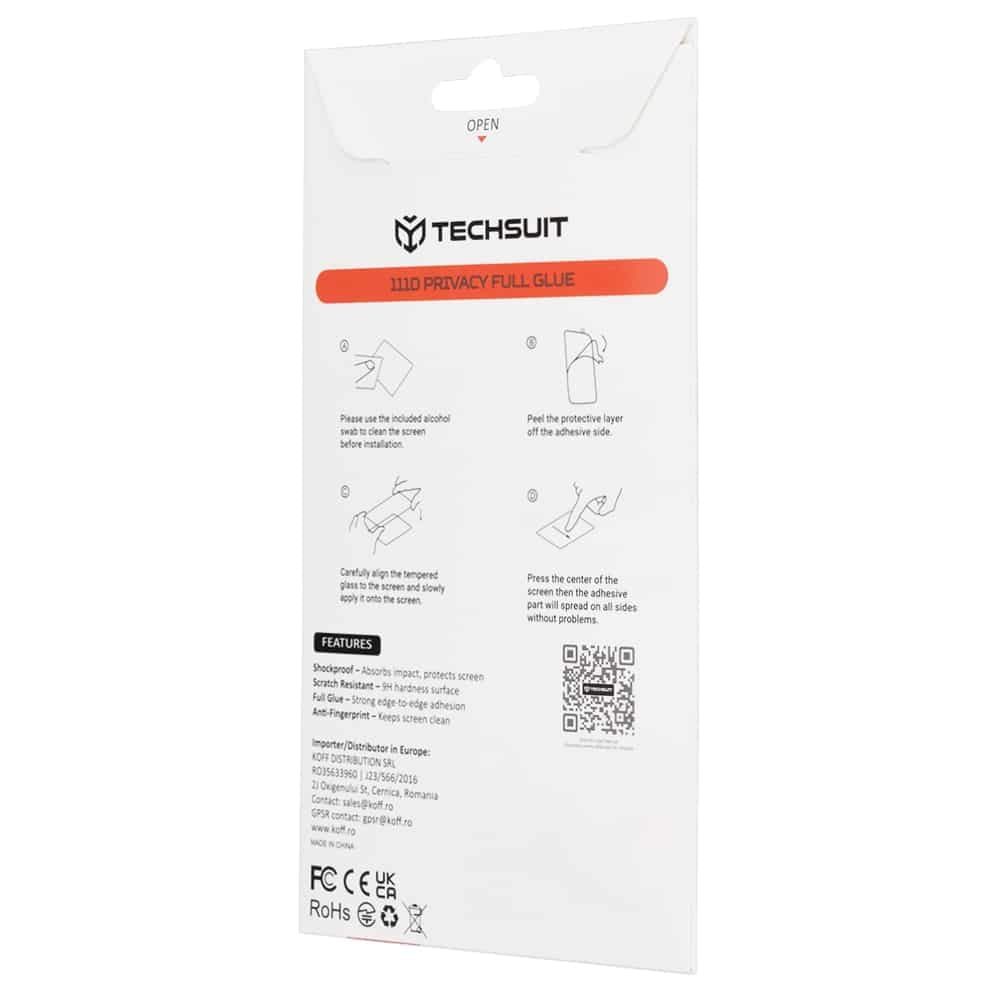 Techsuit 111D Κόλλα Απορρήτου Πλήρους Ασφαλείας, iPhone 18 Pro, Μαύρο - Image 5