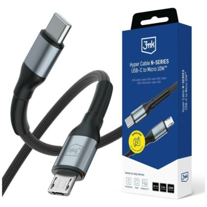 Καλώδιο 3MK Hyper Cable N-SERIES USB-C σε Micro USB 3m QC 3.0 5V/2A 10W μαύρο