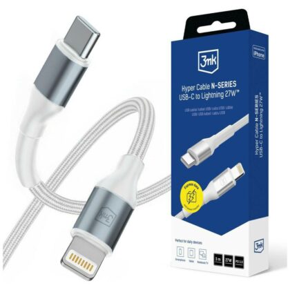 Καλώδιο 3MK Hyper Cable N-SERIES USB-C σε Lightning 3m PD 3.0 9V/3A 27W λευκό