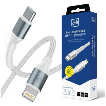 Καλώδιο 3MK Hyper Cable N-SERIES USB-C σε Lightning 50cm PD 3.0 9V/3A 27W λευκό
