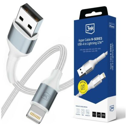 Καλώδιο 3MK Hyper Cable N-SERIES USB-A σε Lightning 1m QC 3.0 5V/2.4A 12W Λευκό