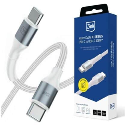 Καλώδιο 3MK Hyper Cable N-SERIES USB-C σε USB-C 2m PD 3.0 QC 3.0 20V/5A 100W Λευκό