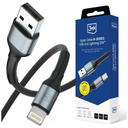 Καλώδιο 3MK Hyper Cable N-SERIES USB-A σε Lightning 2m QC 3.0 5V/2.4A 12W Μαύρο
