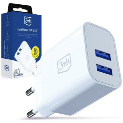 Φορτιστής τοίχου 3MK FlowPower 2xUSB-A 10W 2.4A Λευκό