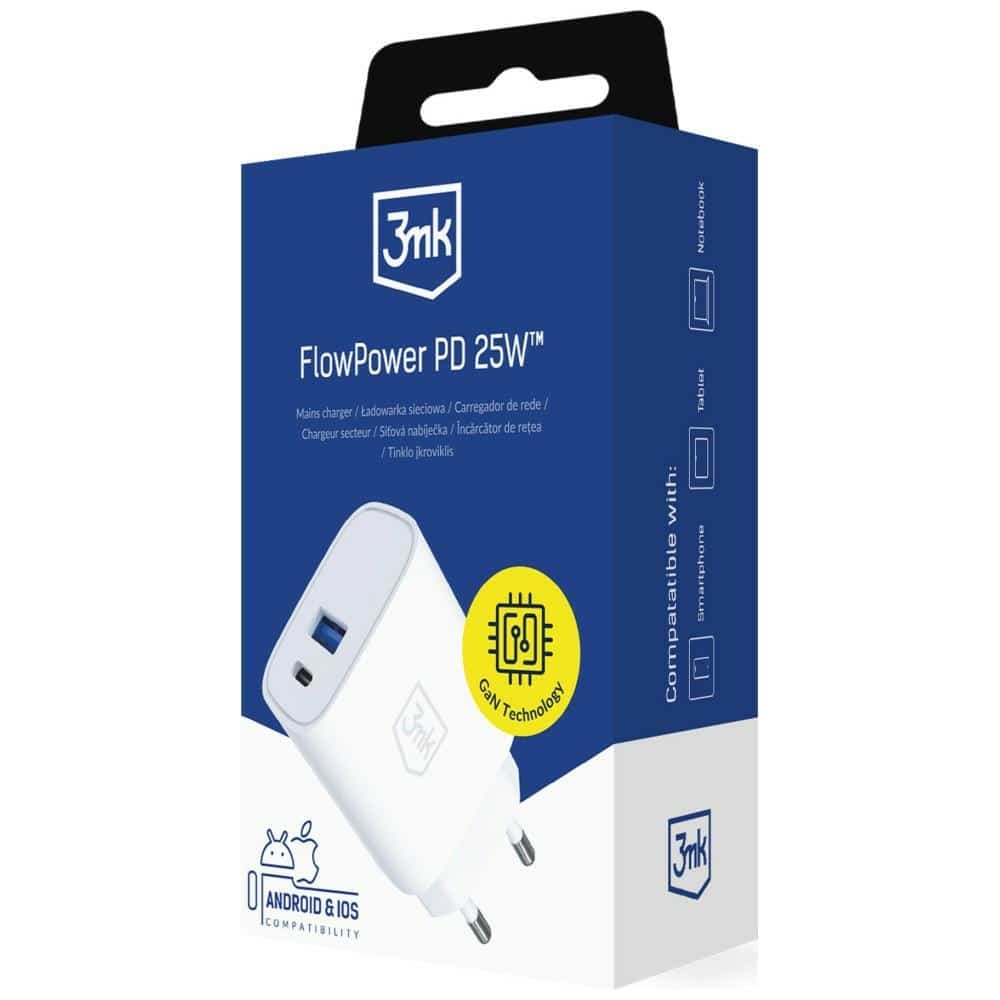 Φορτιστής τοίχου 3MK FlowPower USB-A + USB-C 25W PD QC4+ Λευκό - Image 5
