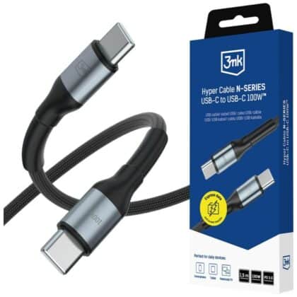 Καλώδιο 3MK Hyper Cable N-SERIES USB-C σε USB-C, 1,5 m, 20 V/5 A, 100 W, μαύρο