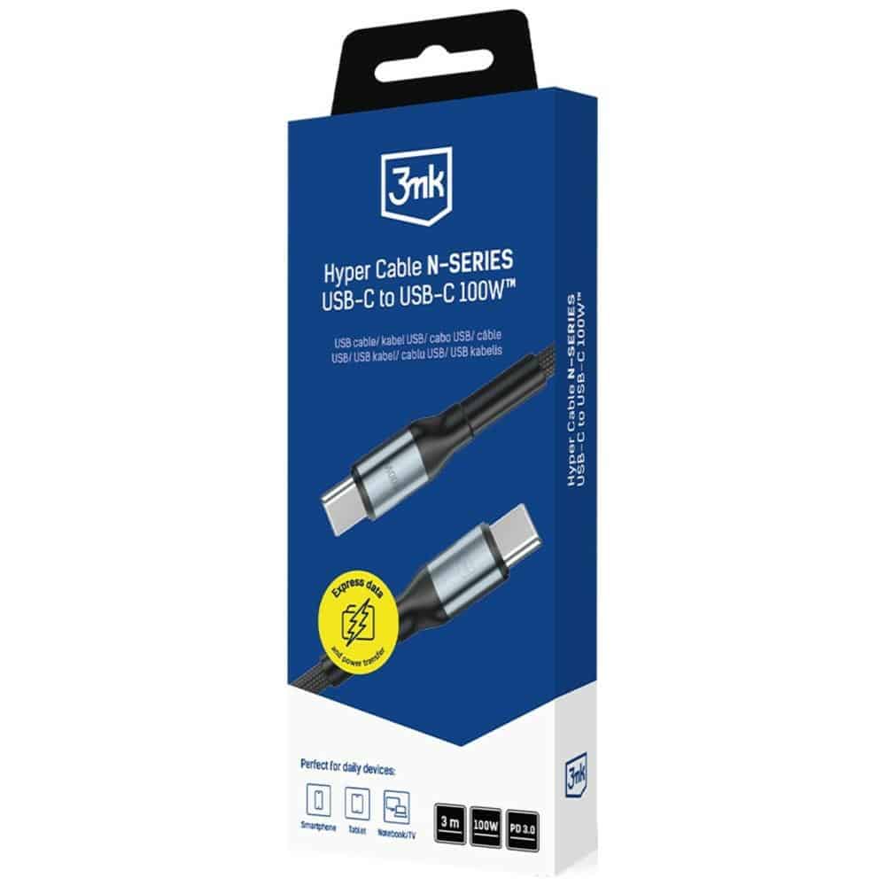Καλώδιο 3MK Hyper N-SERIES Καλώδιο USB-C σε USB-C 3m 20V/5A 100W Μαύρο** - Image 4