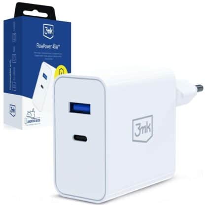 Φορτιστής τοίχου 3MK FlowPower USB-A + USB-C 45W PD 3.0 QC4+ λευκό
