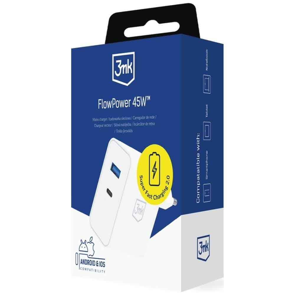 Φορτιστής τοίχου 3MK FlowPower USB-A + USB-C 45W PD 3.0 QC4+ λευκό - Image 4