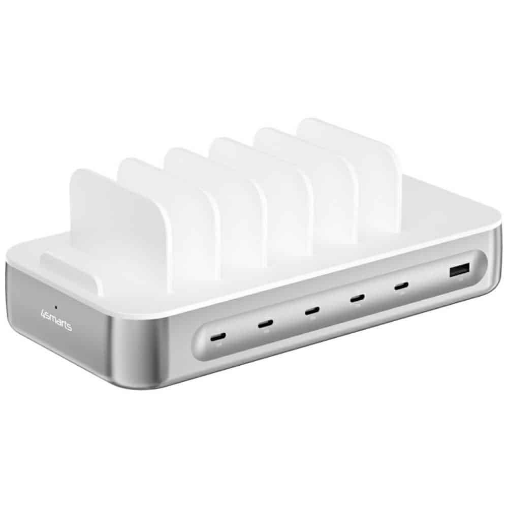 Σταθμός φόρτισης 4smarts Team 100W 5xUSB-C με σετ 6 καλωδίων ασημί - Image 2
