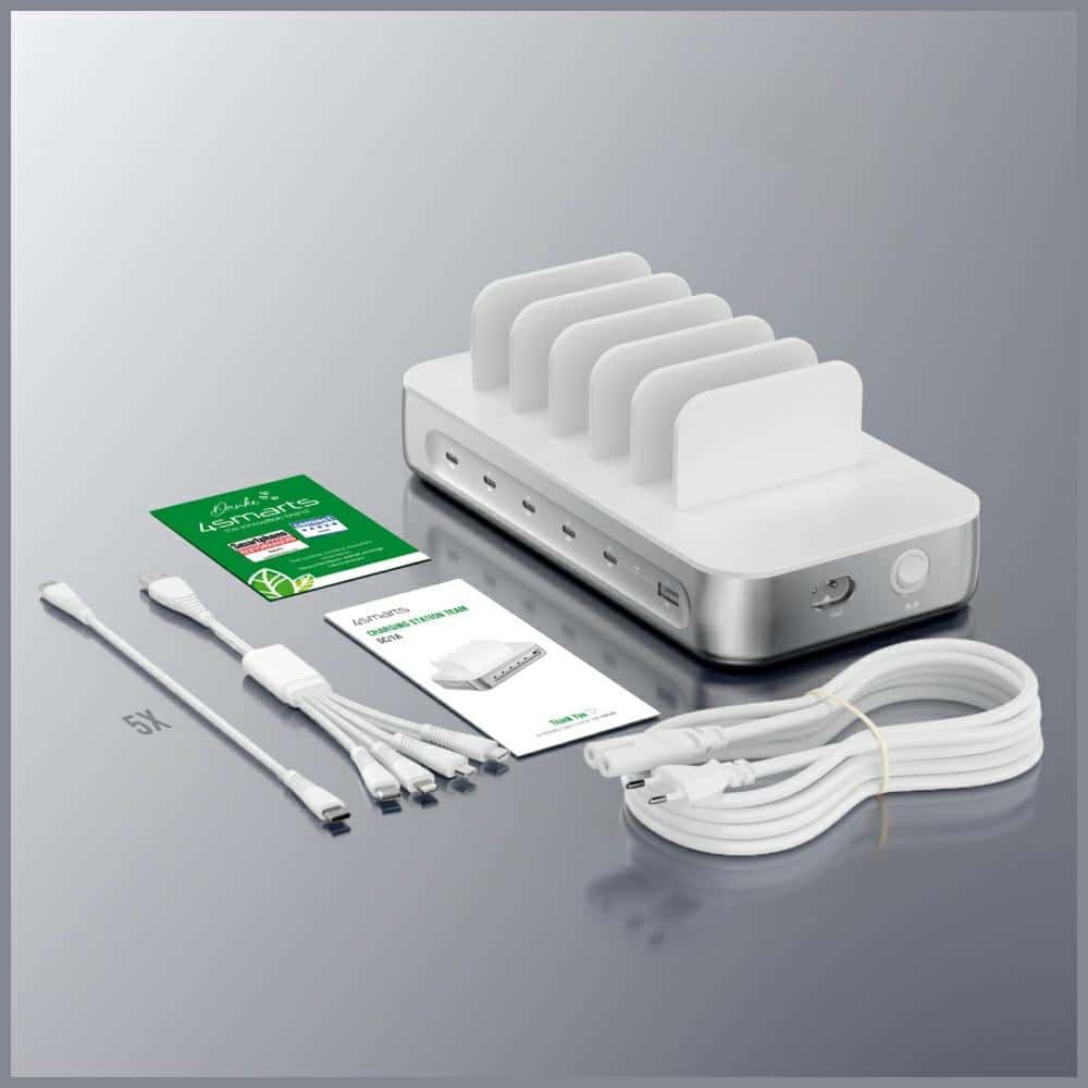 Σταθμός φόρτισης 4smarts Team 100W 5xUSB-C με σετ 6 καλωδίων ασημί - Image 9