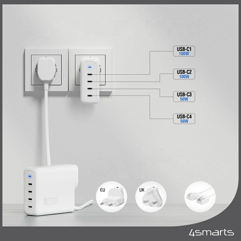 Φορτιστής τοίχου 4smarts GaN Flex Pro Travel 200W 4 USB-C λευκό - Image 8