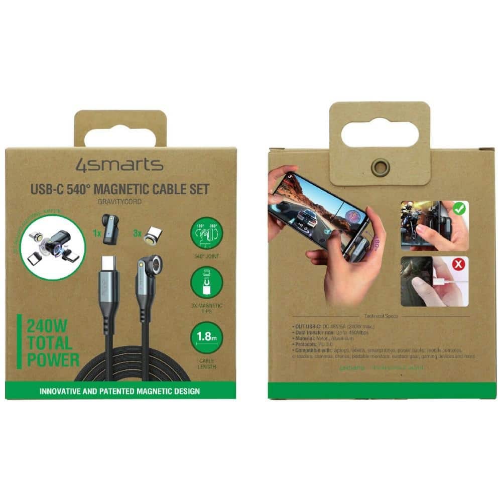 Καλώδιο 4smarts 540° μαγνητικό σετ καλωδίων USB-C GravityCord 240W 1,8m μαύρο - Image 5