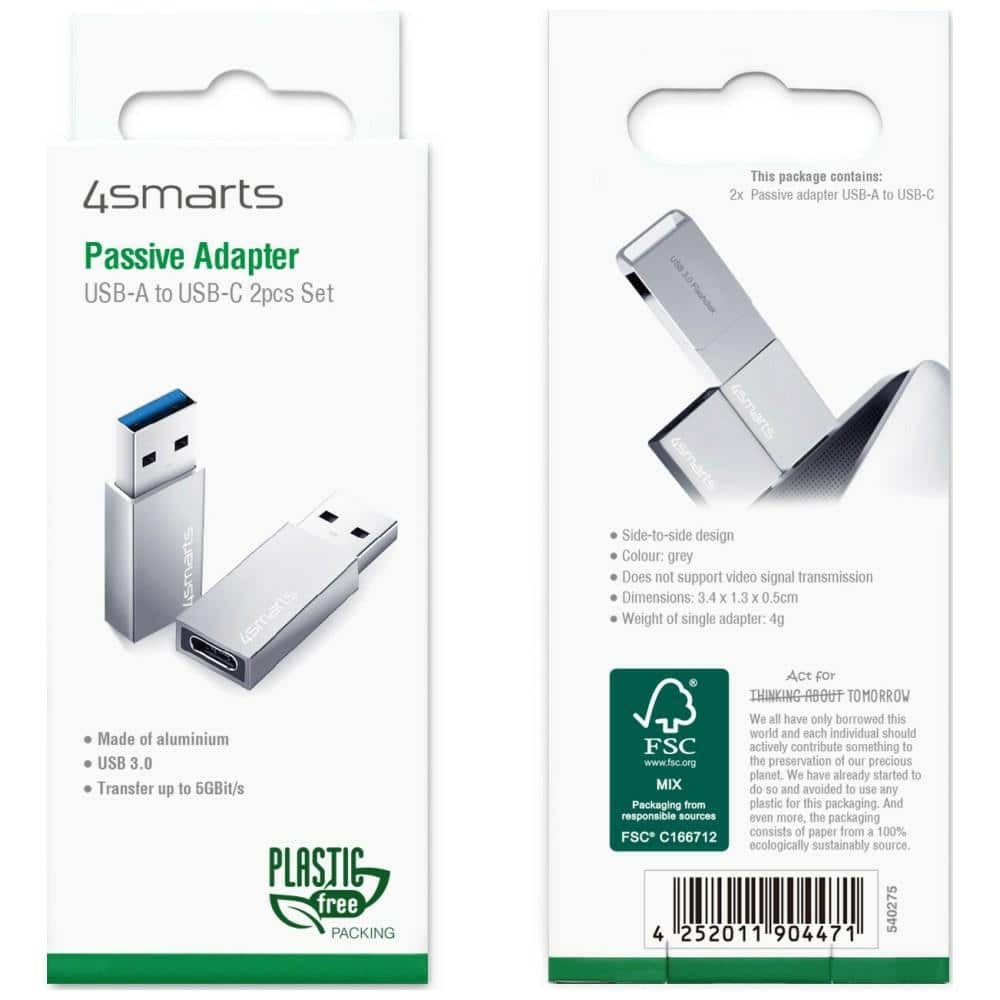 Προσαρμογέας 4smarts Passive USB-A 3.0 σε USB-C 2 τεμ. ασημί - Image 5