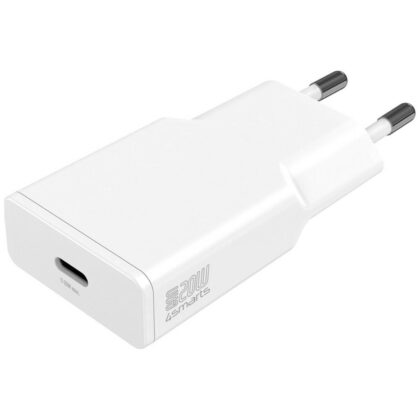 Σετ καλωδίων 4smarts PDPlug Slim 20W GaN USB-C φορτιστής τοίχου + καλώδιο USB-C 1,5m λευκό