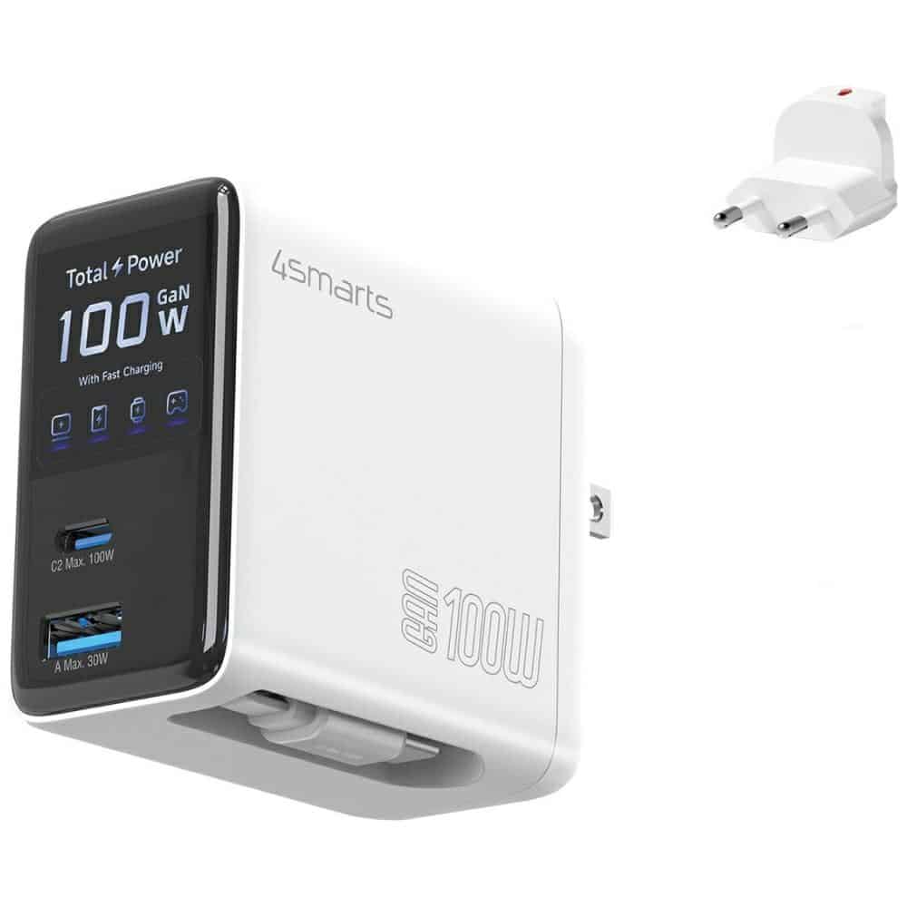 Φορτιστής τοίχου 4smarts GaN Flex Screen AI 100W 2xUSB-C + USB-A, λευκό - Image 2