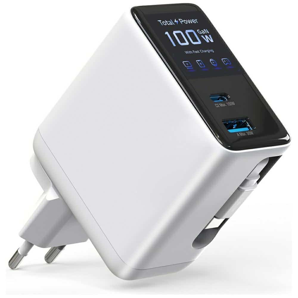 Φορτιστής τοίχου 4smarts GaN Flex Screen AI 100W 2xUSB-C + USB-A, λευκό - Image 4