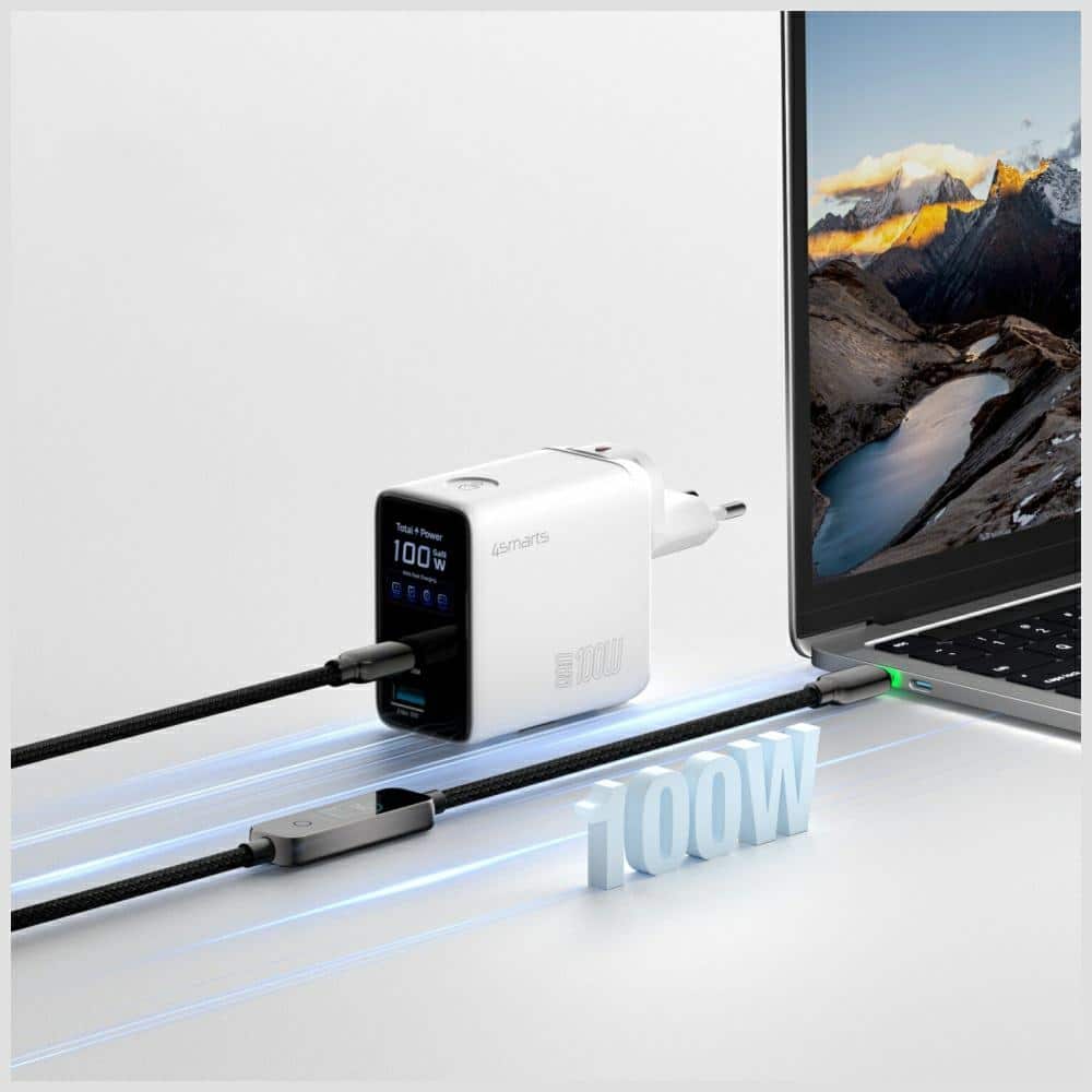 Φορτιστής τοίχου 4smarts GaN Flex Screen AI 100W 2xUSB-C + USB-A, λευκό - Image 6