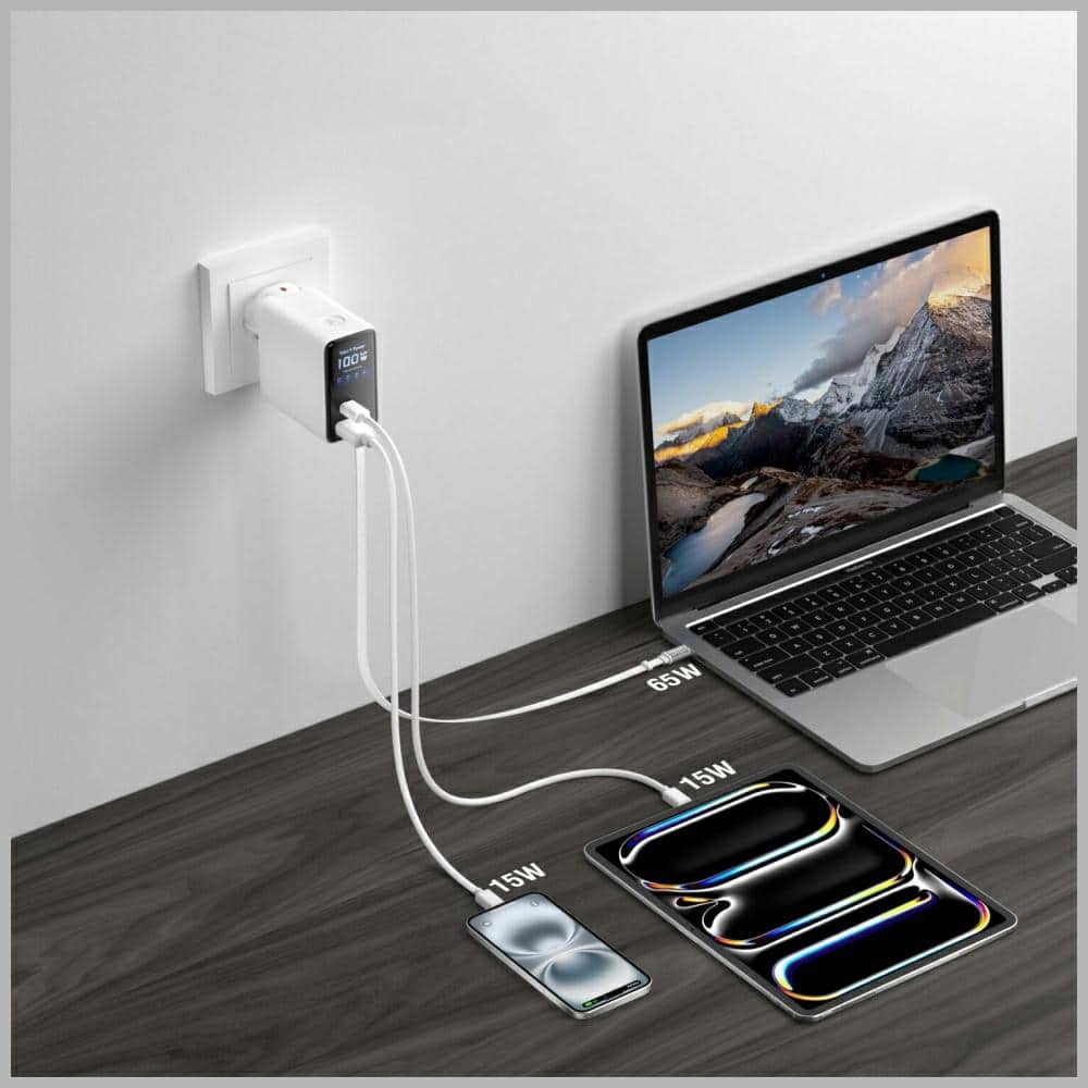 Φορτιστής τοίχου 4smarts GaN Flex Screen AI 100W 2xUSB-C + USB-A, λευκό - Image 7