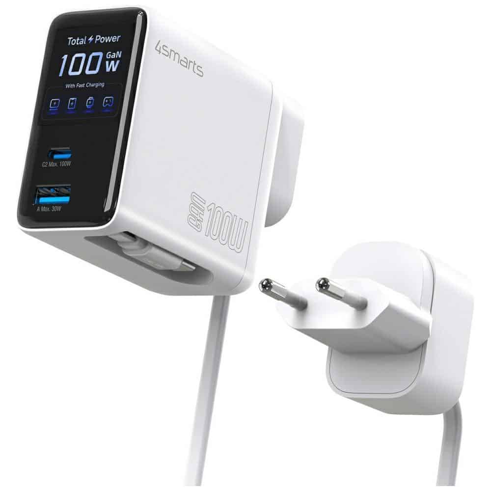 Φορτιστής τοίχου 4smarts GaN Flex Screen AI 100W 2× USB-C + 1× USB-A Travel Edition λευκό - Image 6
