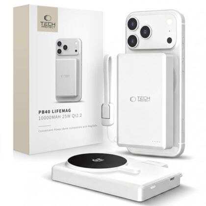 Tech-Protect PB40 LifeMag MagSafe Power Bank 10000mAh 25W Qi2.2 Λευκό/Ασημί