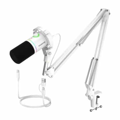 Λευκό μικρόφωνο Maono PD200XS με RGB φωτισμό