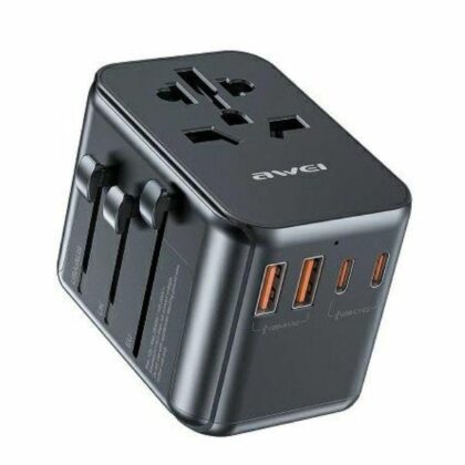 Προσαρμογέας δικτύου AWEI 2xUSB+3xUSB-C C-39 35W4in1 ΗΠΑ/Αυστραλία/ΕΕ/ΗΒ μαύρος φορτιστής Universal Travel GaN