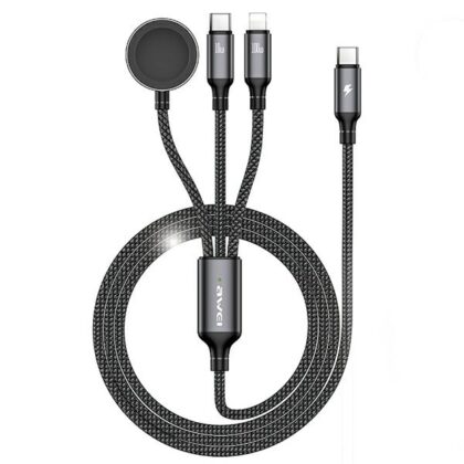 Καλώδιο AWEI W23 3 σε 1 usb-c/lightning/watch100W/10W/2.5W μαύρο