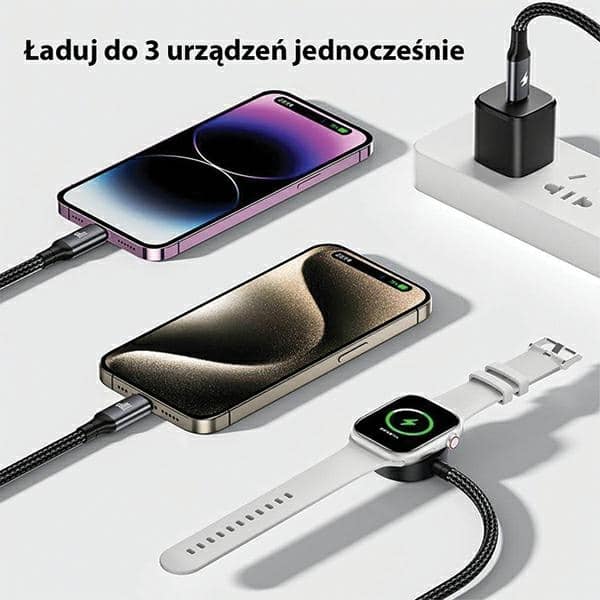 Καλώδιο AWEI W23 3 σε 1 usb-c/lightning/watch100W/10W/2.5W μαύρο - Image 2