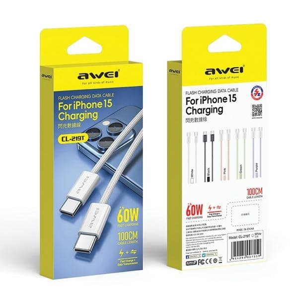Καλώδιο AWEI CL-219T USB-C σε USB-C60W μαύρο για iPhone 15 - Image 7
