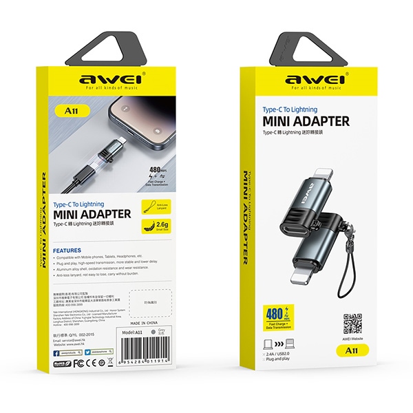 Προσαρμογέας AWEI A11 USB-C/γκρι ανοιχτόχρωμο - Image 2
