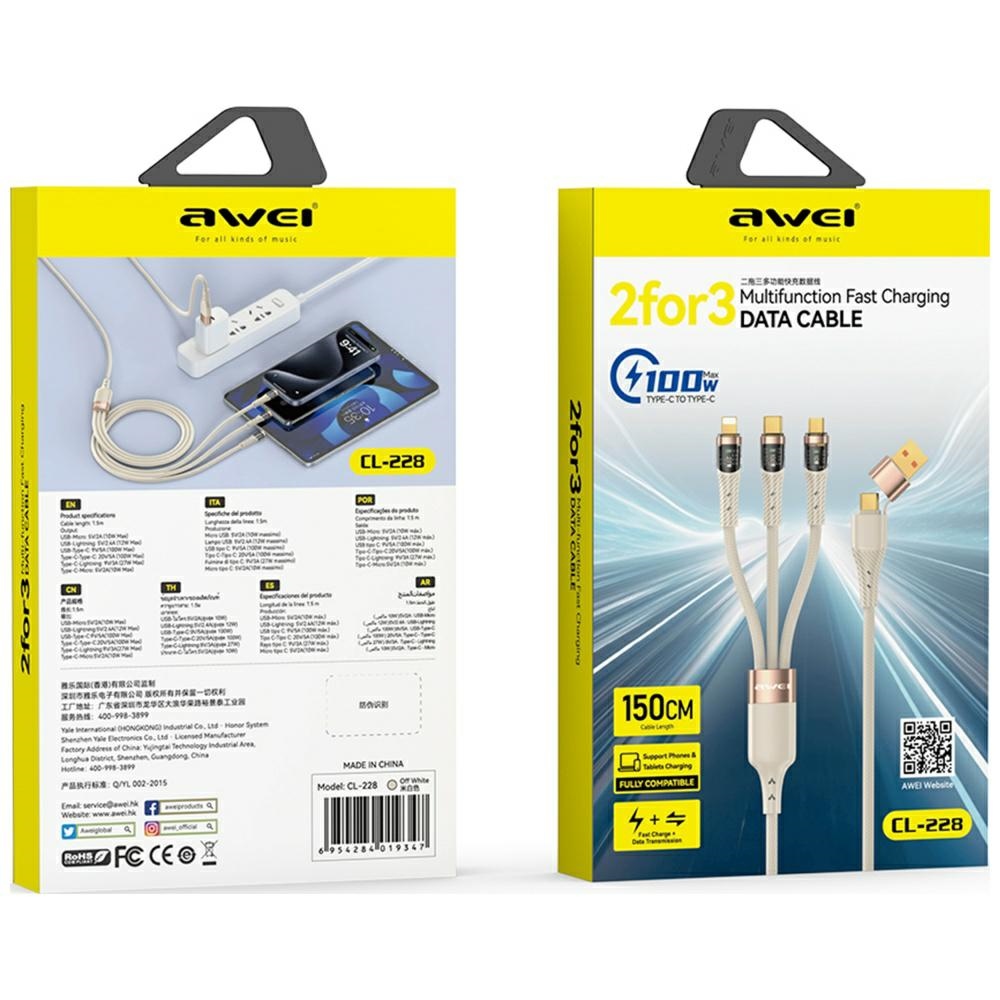 Καλώδιο AWEI CL-228 usb-c/lightning/mico 3 σε 2 μαύρο - Image 2