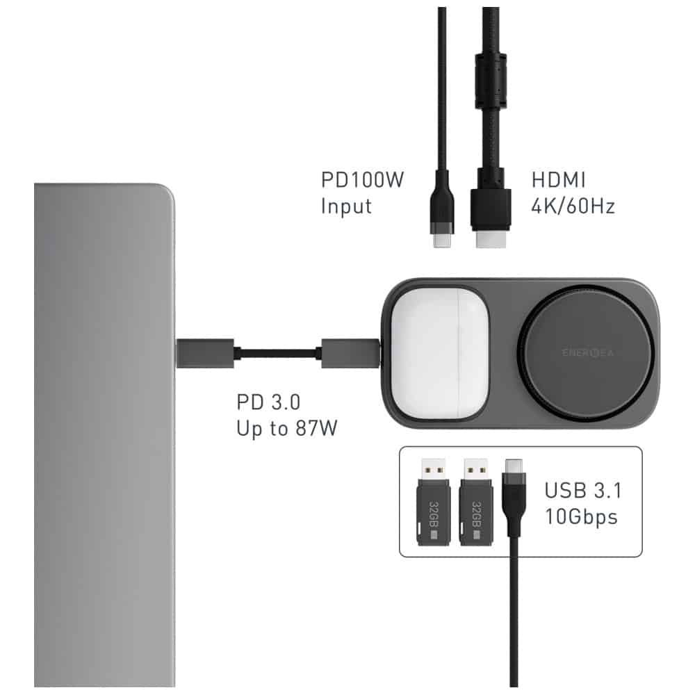 Σταθμός σύνδεσης Energea Widock Plus 7in1 USB-C 3.1 με γραφίτη Qi2 - Image 4