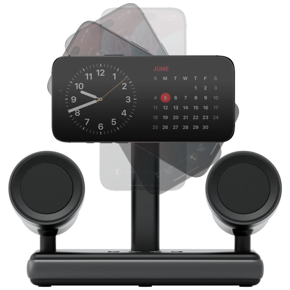 Ασύρματος φορτιστής Energea Magaudio Stand 2in1 Qi2 με στερεοφωνικό ηχείο γραφίτη - Image 3