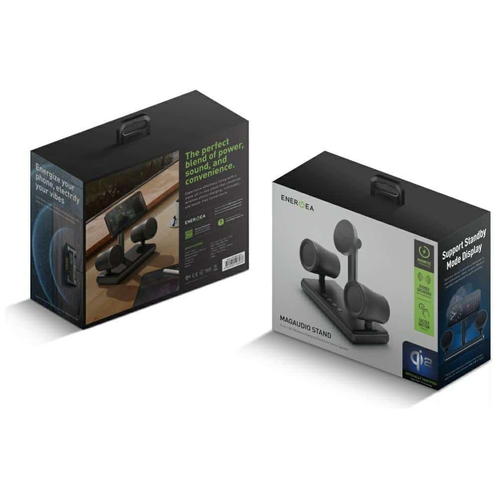 Ασύρματος φορτιστής Energea Magaudio Stand 2in1 Qi2 με στερεοφωνικό ηχείο γραφίτη - Image 6