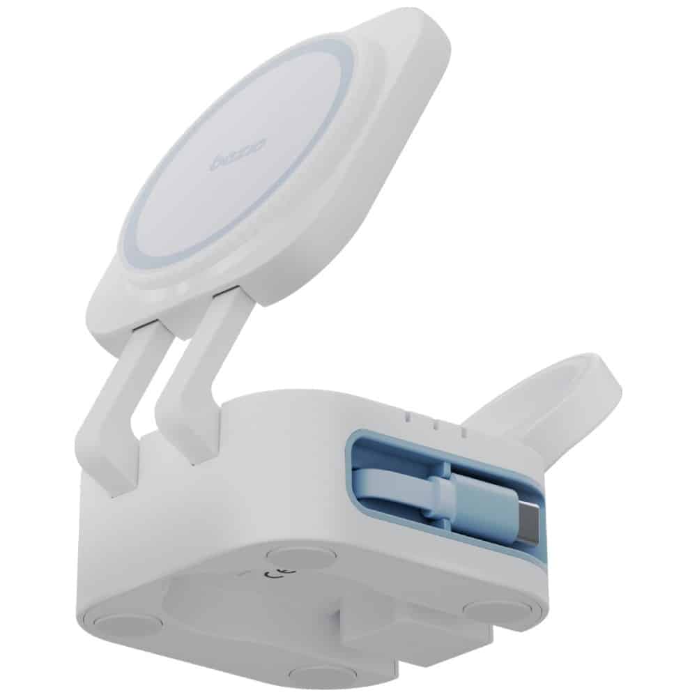 Ασύρματος φορτιστής Bazic GoMag Station Mini 3-σε-1 MagSafe Πτυσσόμενος με ενσωματωμένο καλώδιο USB-C Λευκό - Image 2