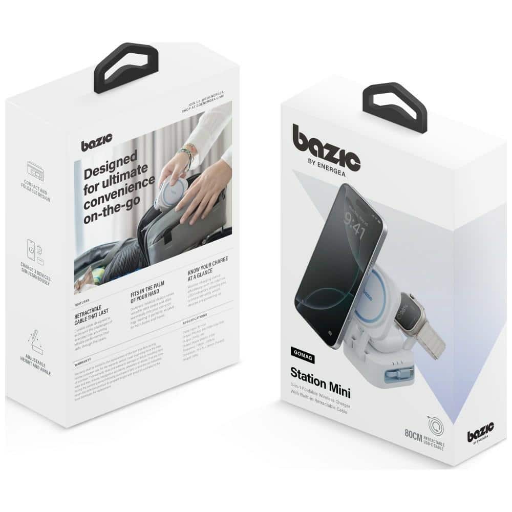 Ασύρματος φορτιστής Bazic GoMag Station Mini 3-σε-1 MagSafe Πτυσσόμενος με ενσωματωμένο καλώδιο USB-C Λευκό - Image 7