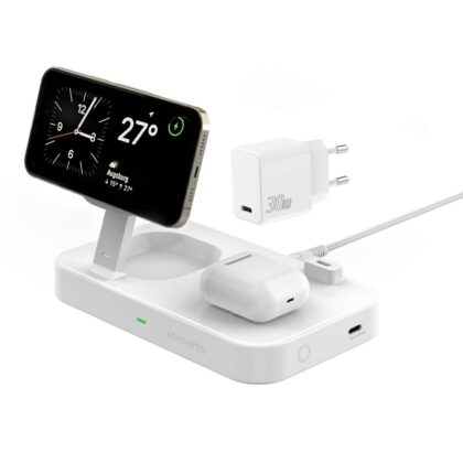 Επαγωγικός φορτιστής 4smarts QI2 Trident 2 σε 1 + USB-C + φορτιστής τοίχου 30W λευκό/λευκό 540998