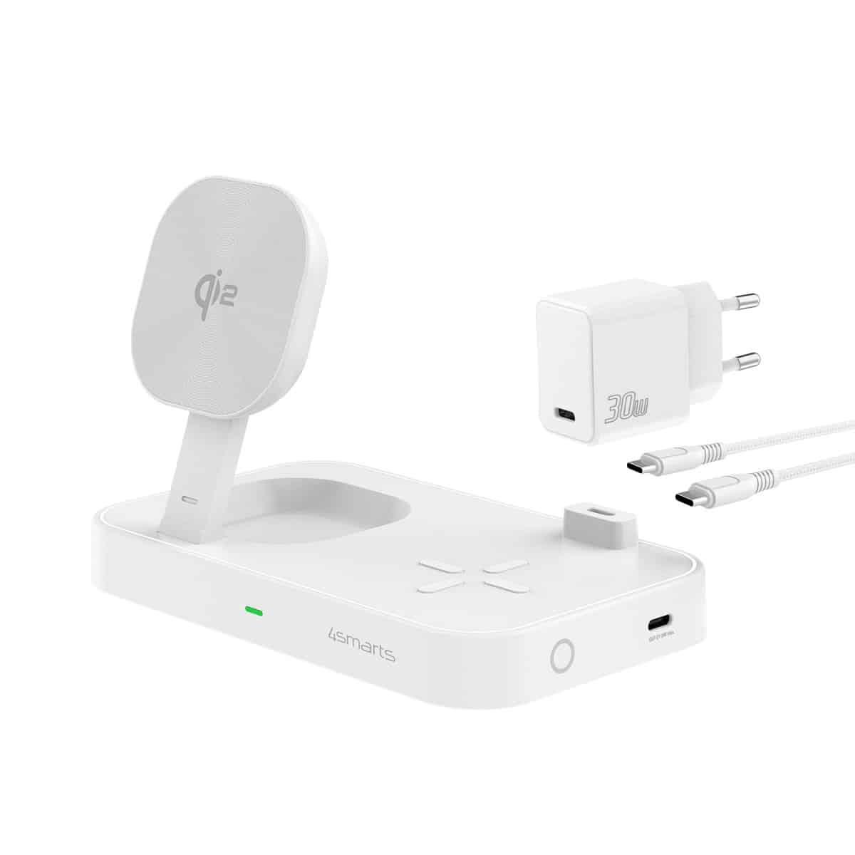 Επαγωγικός φορτιστής 4smarts QI2 Trident 2 σε 1 + USB-C + φορτιστής τοίχου 30W λευκό/λευκό 540998 - Image 2
