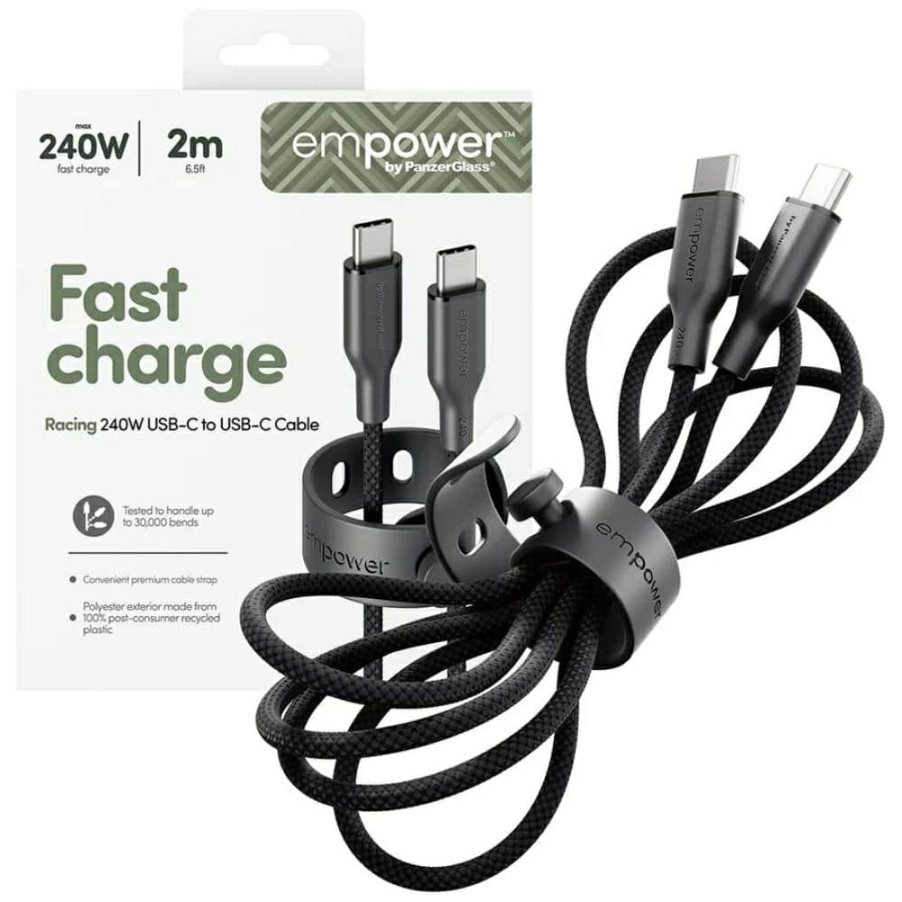 Καλώδιο ενδυνάμωσης από την PanzerGlass Racing 240W USB-C σε USB-C 2m μαύρο - Image 5