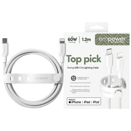 Καλώδιο τροφοδοσίας από PanzerGlass Racing 60W USB-C σε Lightning 1,2m ασημί-λευκό