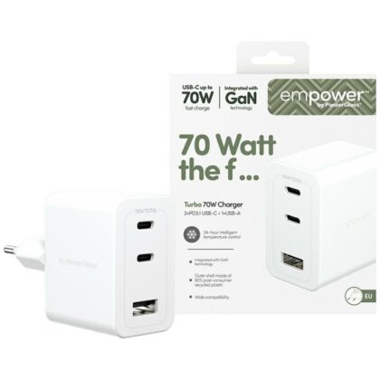 Φορτιστής τοίχου Empower by PanzerGlass Turbo 70W 2x USB-C USB-A Ασημί-Λευκό